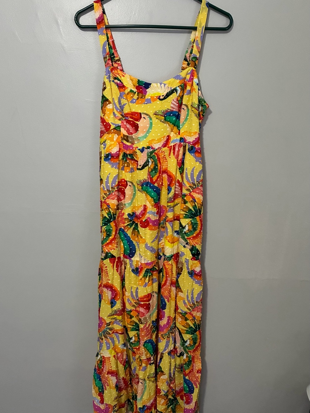 NWT FARM Rio Yellow Tropical Print Tiered Maxi Dress with Multicolor Accents - Picture 2 of 8